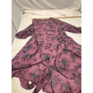 Torrid Womens 3 Georgette Plum Skull Wrap Tunic Top Blouse Fairy Boho Whimsigoth